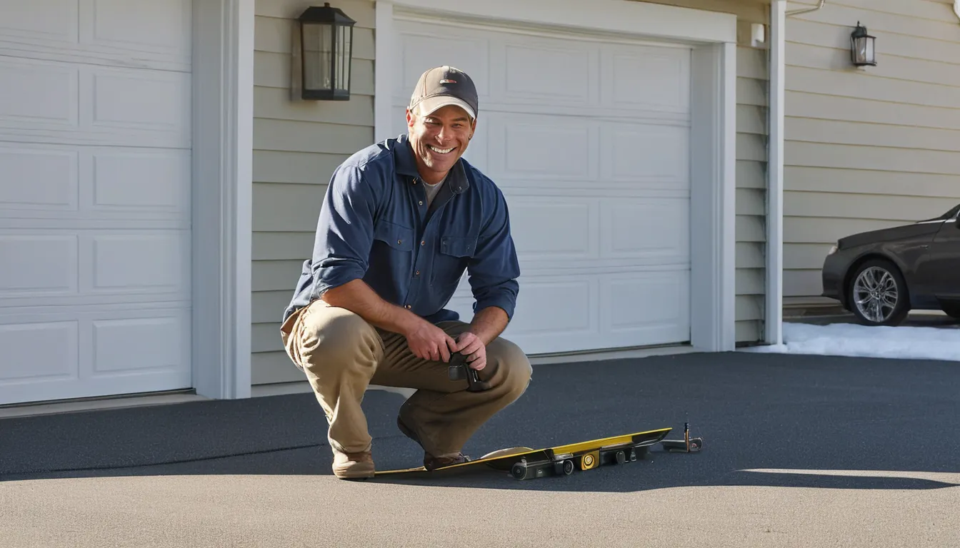 Friendly garage door provider checking the track of a residential garage door in Sayreville